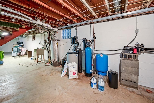 basement featuring gas water heater