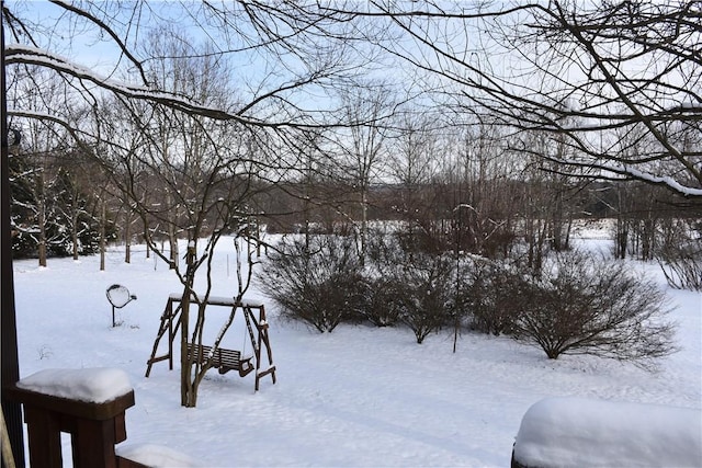 view of yard layered in snow