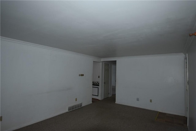 carpeted empty room with ornamental molding