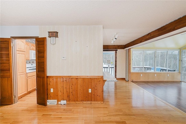 empty room featuring a textured ceiling and light wood-type flooring