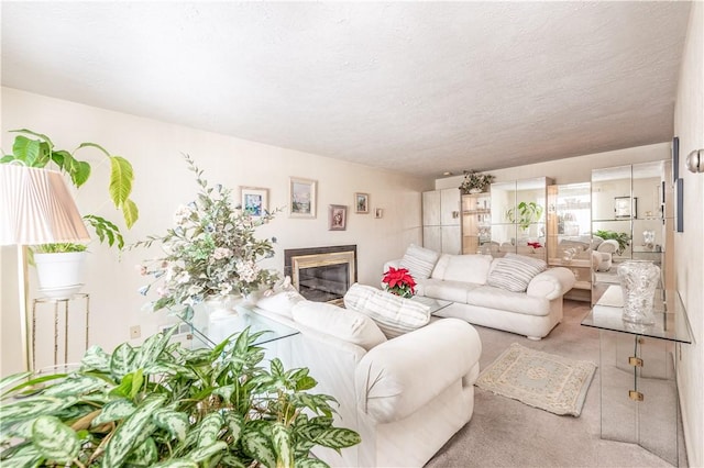 living room with light colored carpet