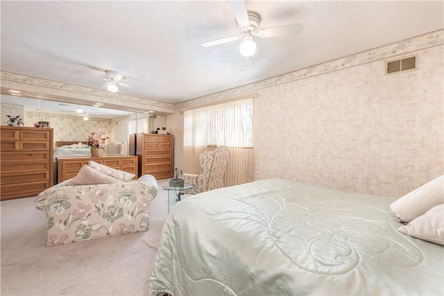 bedroom with carpet floors and ceiling fan