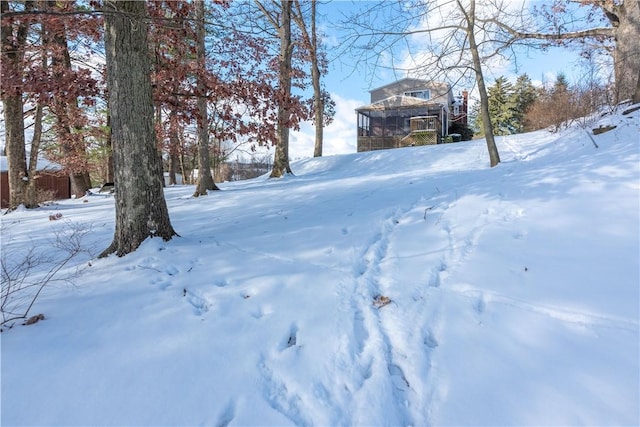 view of yard covered in snow