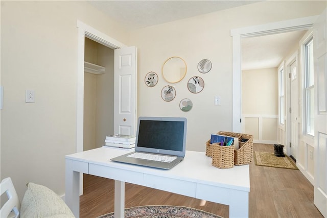 office area featuring light hardwood / wood-style flooring