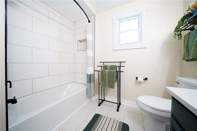 full bathroom with tile patterned flooring, vanity, shower / bath combo, and toilet