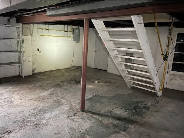 basement with electric panel