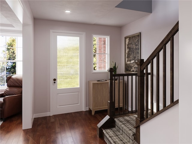 doorway featuring dark hardwood / wood-style floors