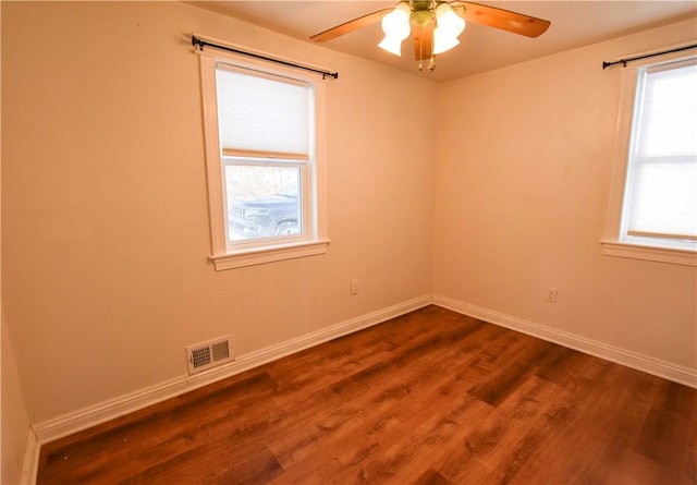 unfurnished room featuring ceiling fan and wood-type flooring