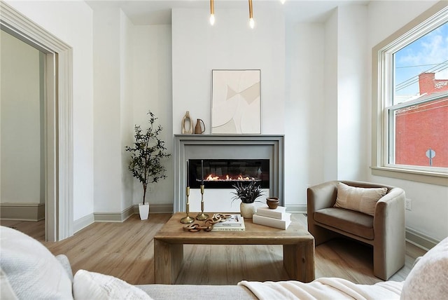 sitting room with light hardwood / wood-style flooring