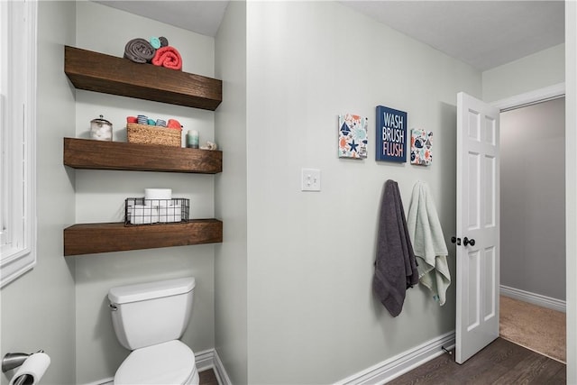 bathroom with wood-type flooring and toilet