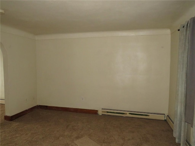 unfurnished room with a baseboard heating unit