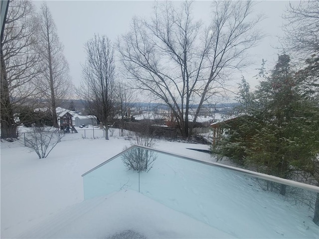 view of snow covered pool