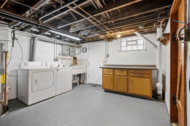 basement featuring independent washer and dryer and electric panel