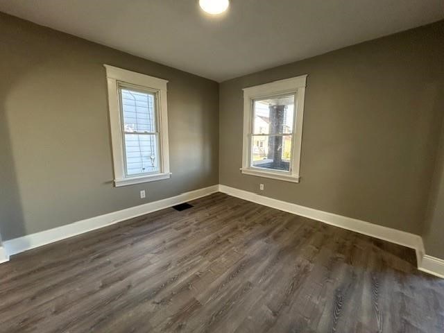 spare room featuring dark hardwood / wood-style floors and a healthy amount of sunlight