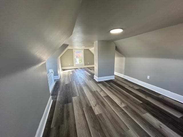 additional living space featuring dark hardwood / wood-style floors and lofted ceiling