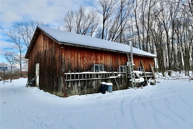 view of snow covered property