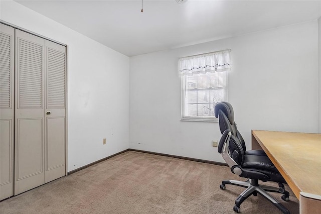 view of carpeted home office