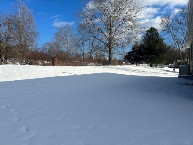 snowy yard with central AC