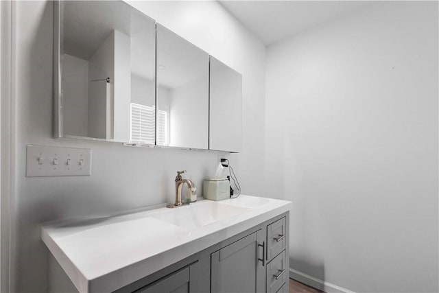 bathroom featuring hardwood / wood-style floors and vanity