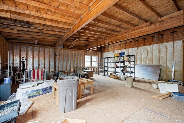 miscellaneous room with beam ceiling