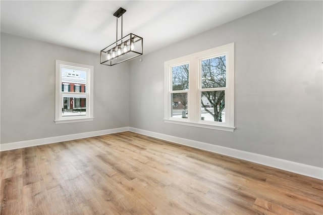 unfurnished dining area with light wood-type flooring