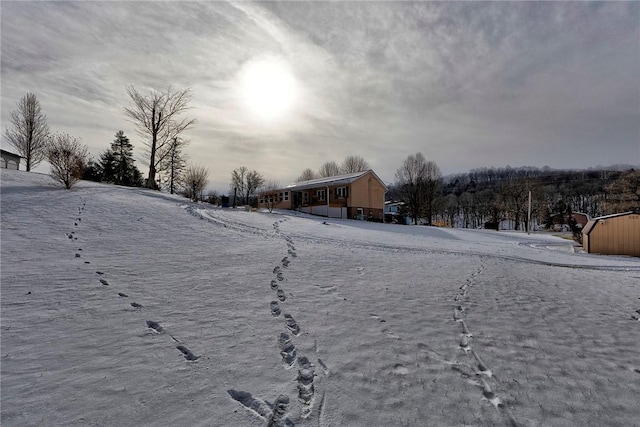 view of yard layered in snow