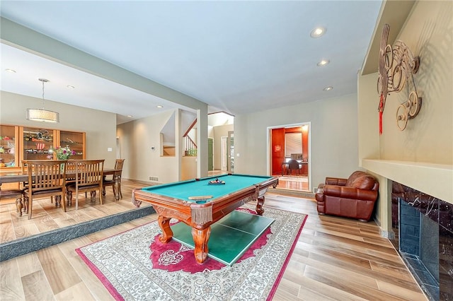 rec room featuring wood-type flooring and pool table