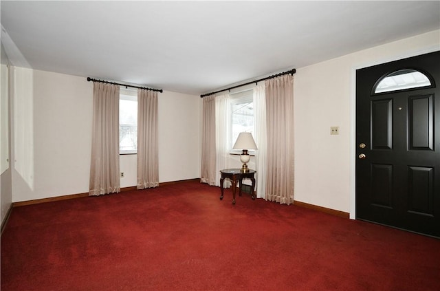 carpeted entrance foyer with a healthy amount of sunlight