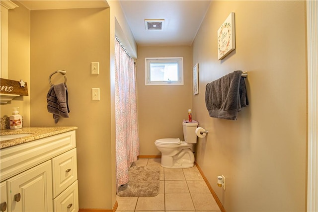 bathroom with tile patterned flooring, vanity, and toilet