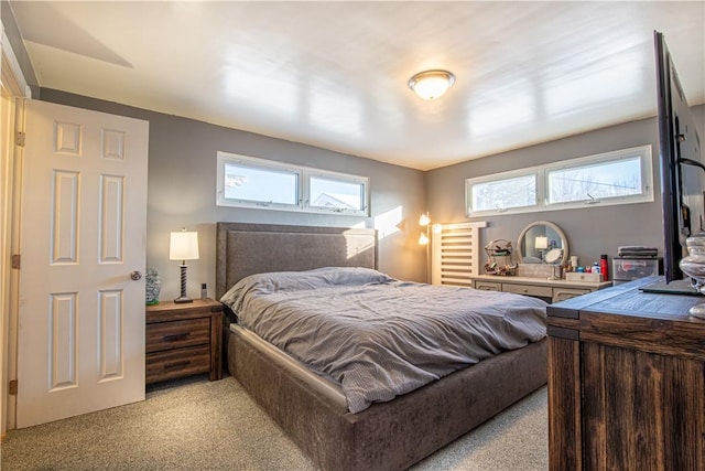 carpeted bedroom featuring multiple windows