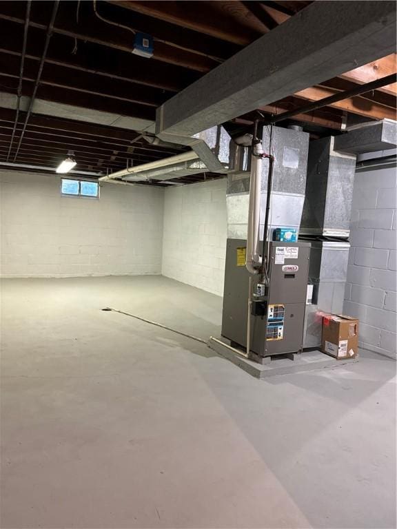 basement with heating unit