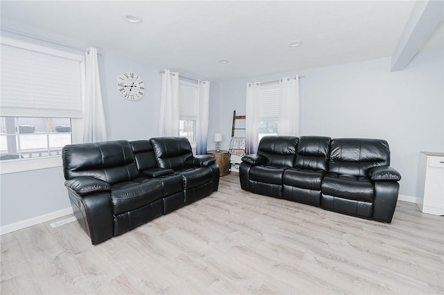 living room with light hardwood / wood-style flooring