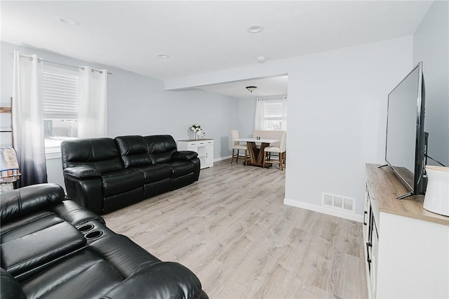 living room with light hardwood / wood-style floors