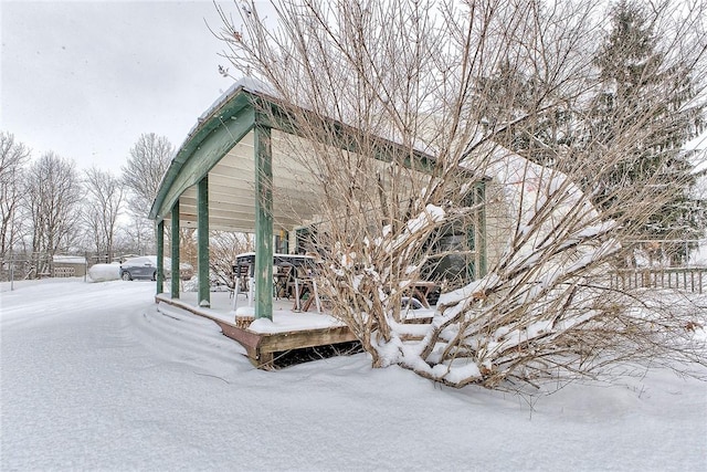 view of snow covered exterior