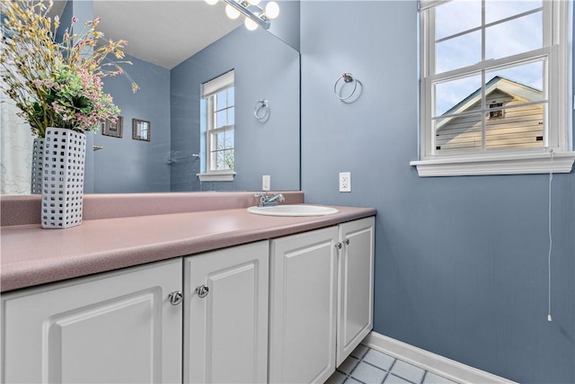 bathroom with tile patterned floors and vanity