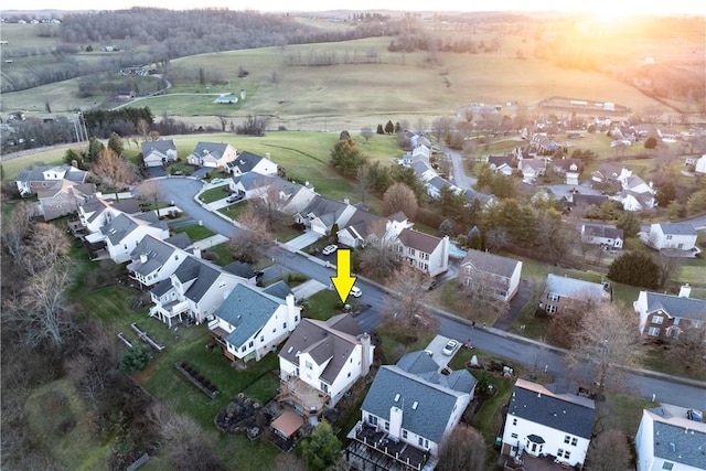 view of aerial view at dusk