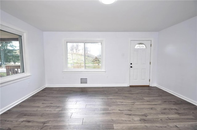 entryway featuring a healthy amount of sunlight and dark hardwood / wood-style flooring