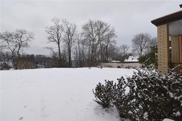 view of yard layered in snow