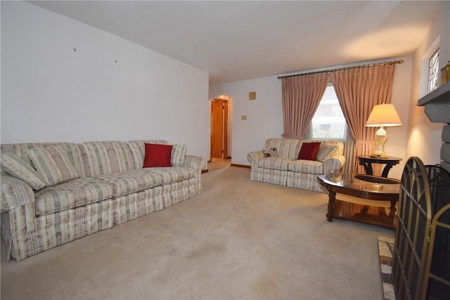 living room featuring carpet