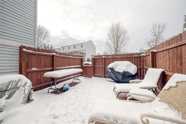 view of snow covered patio