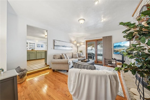 living room with light hardwood / wood-style floors