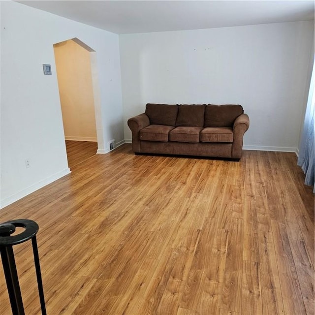 living room with light hardwood / wood-style floors