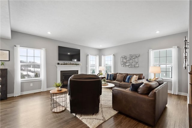 living room featuring dark hardwood / wood-style floors