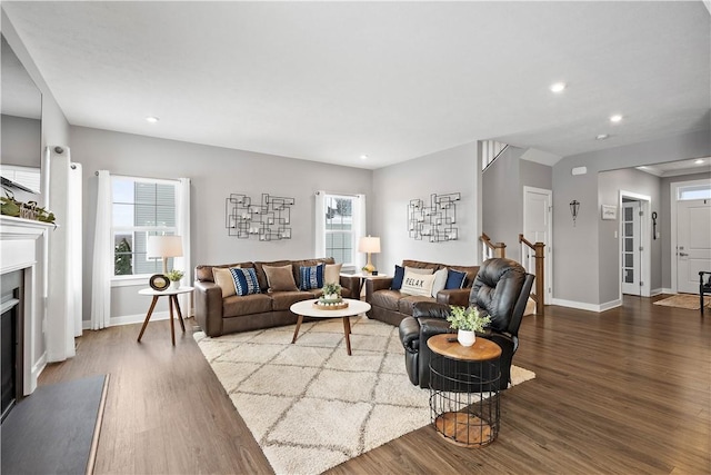 living room featuring dark hardwood / wood-style floors