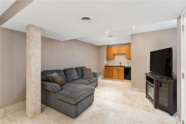 living room with sink