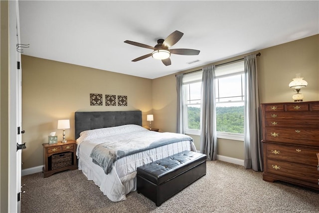 bedroom featuring carpet flooring and ceiling fan