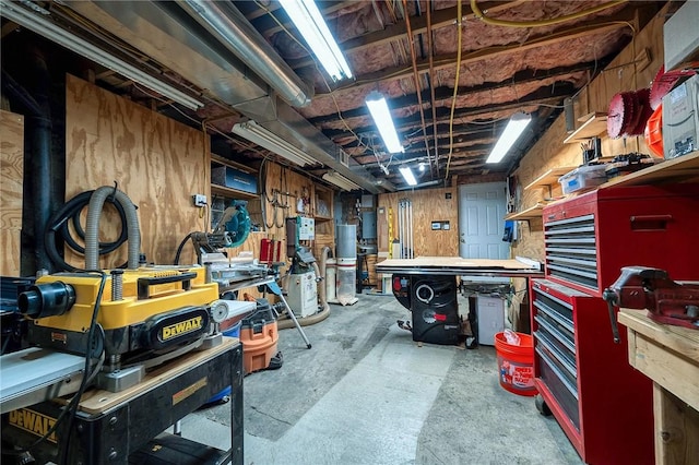 basement featuring a workshop area