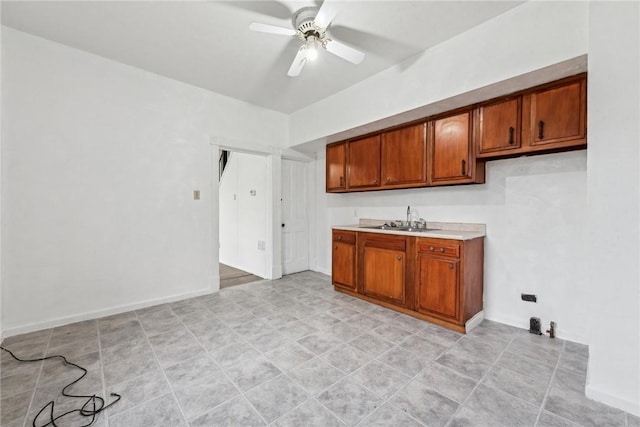 kitchen featuring ceiling fan and sink