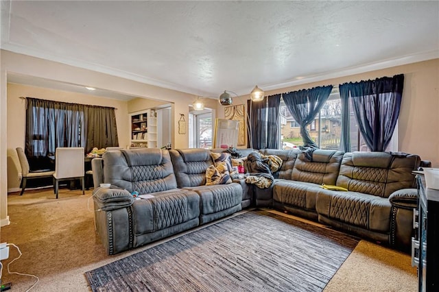 living room featuring carpet floors