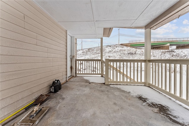 view of snow covered patio